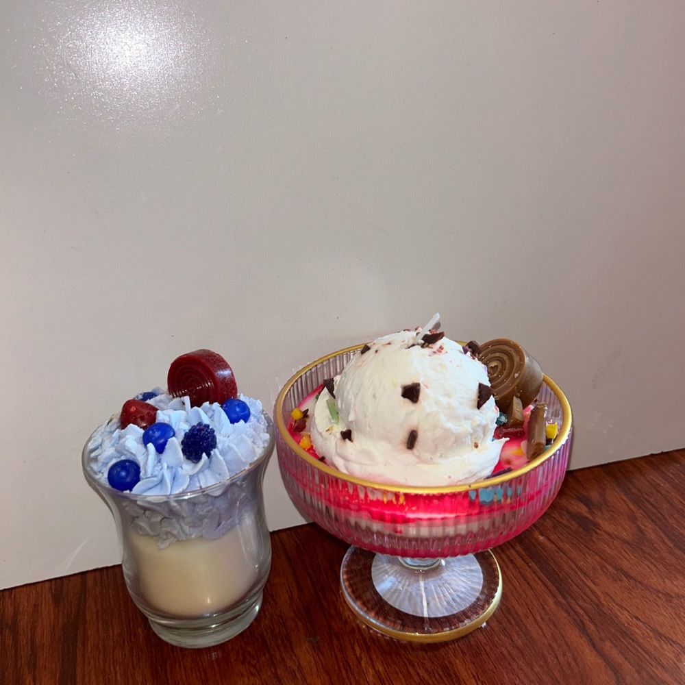 Handmade Dessert Candle Duo - White, Blue, Pink